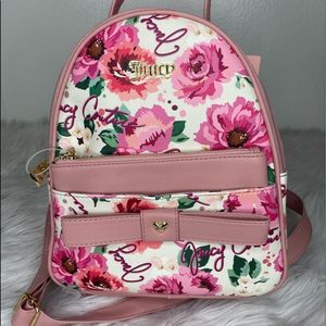 NWT Juicy Couture Backpack, White Pick Your Petal Pink Floral w/Pouch